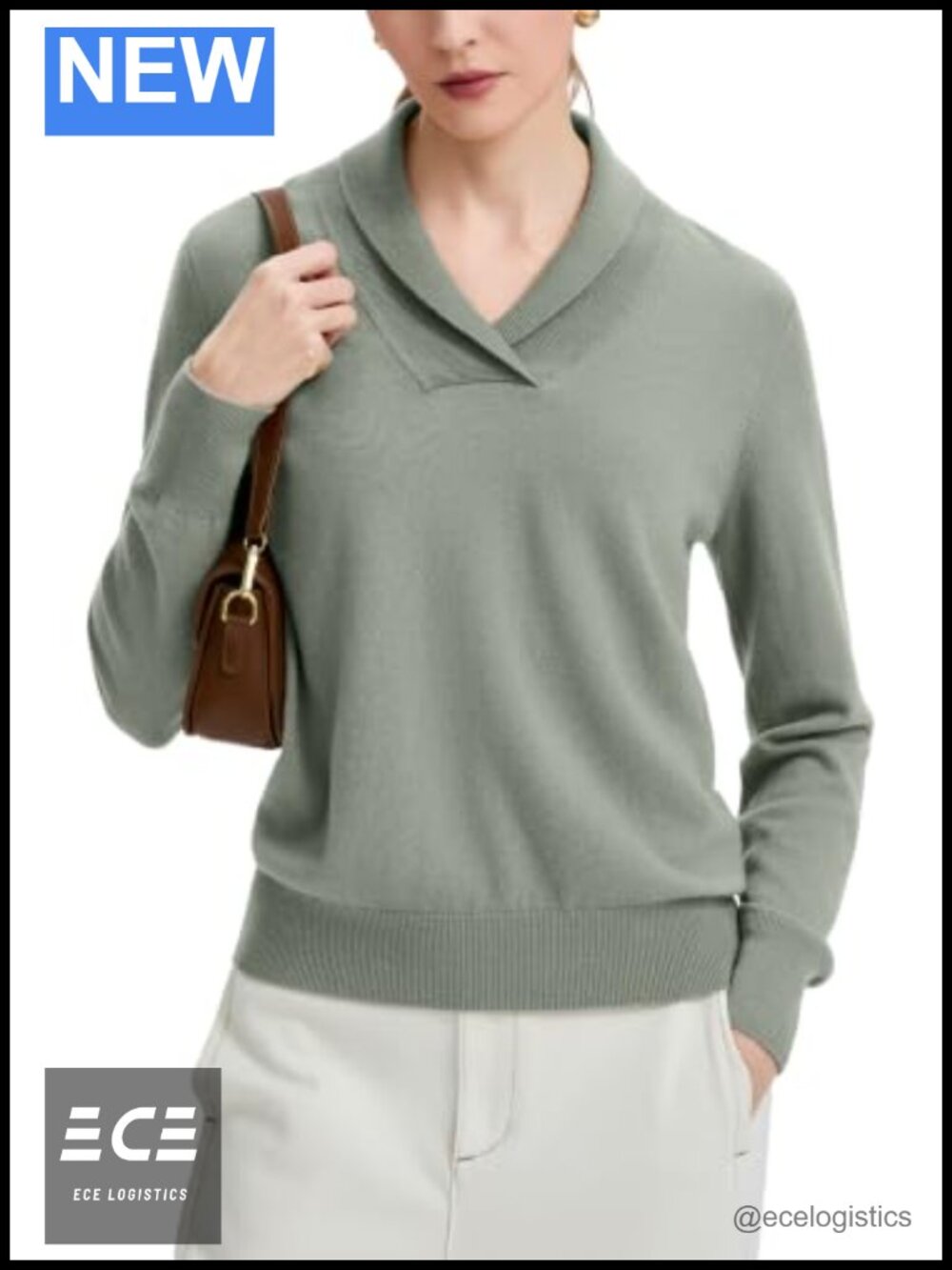 100% Merino Wool Sweater Shawl Collar V Neck Pullover